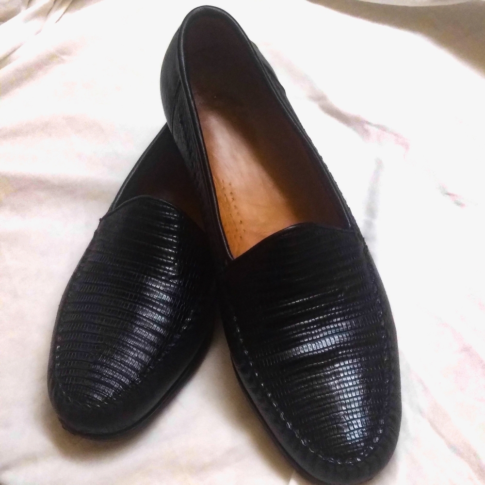 Alan Paybe Black Lizard Leather Penny Loafers Mens Casual Dress Shoes Size 10.5